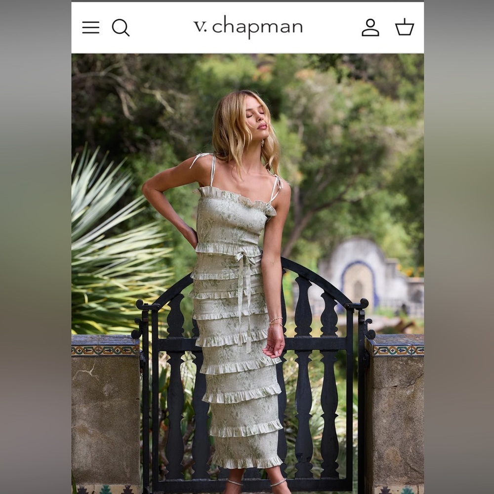 V. Chapman Lily Ruched Dress in Sage Tapestry
